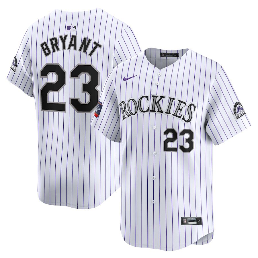 Men Colorado Rockies #23 Kris Bryant Nike White 2024 MLB World Tour Mexico City Series Home Limited Player Jersey